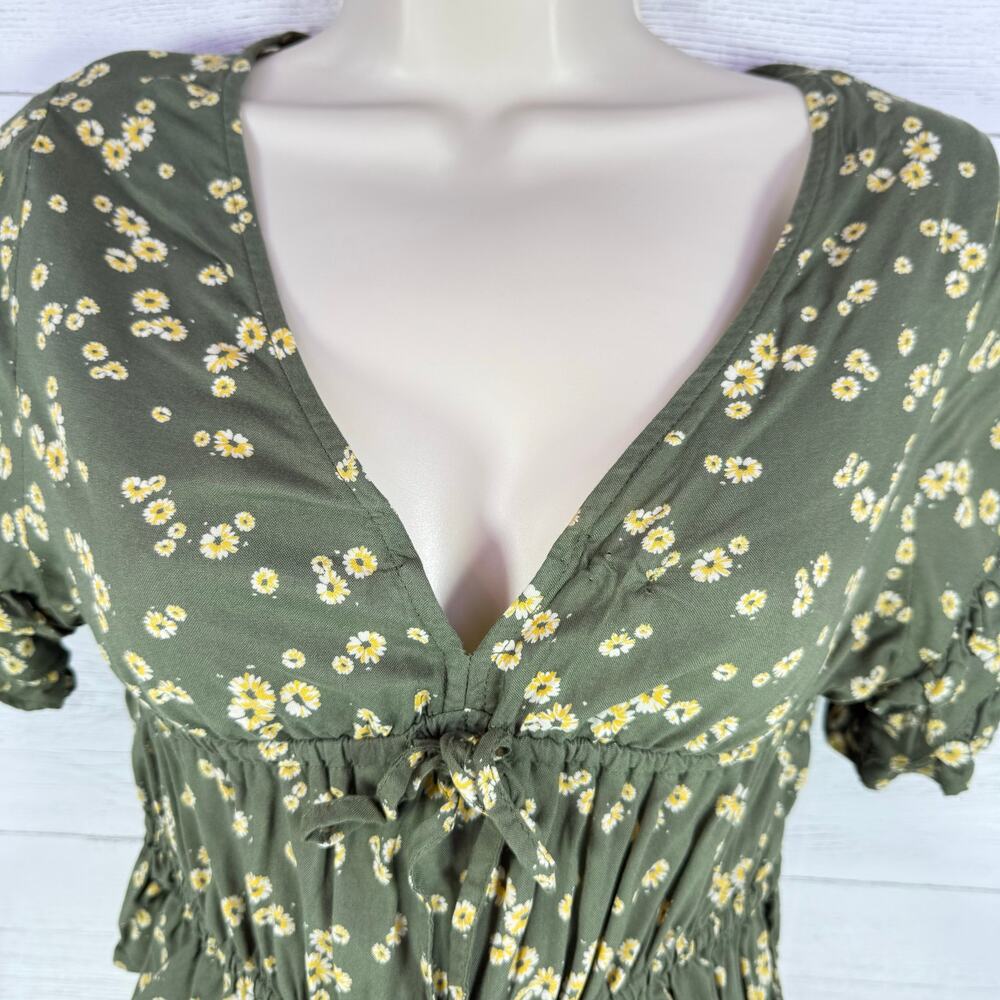 VTG Arizona Y2k xs women green floral babydoll crop top peasant cottage coquette - Picture 4 of 8